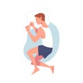 Sleeping Man Character Lying in Pose with Pillow Vector Illustration Royalty Free Stock Photo