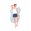 Sleeping Man Character Lying in Pose with Pillow Vector Illustration Royalty Free Stock Photo