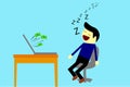 Sleeping Man while Get Earn from Computer Royalty Free Stock Photo