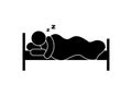 Sleeping man icon, sound sleep in bed, stick figure man resting