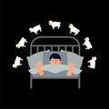 Sleeping man and sheep. Guy in bed asleep. sleeper male. Vector Royalty Free Stock Photo