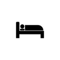 Sleeping, Man Sleep in Bed, Hospital. Flat Vector Icon illustration. Simple black symbol on white background. Sleeping Royalty Free Stock Photo