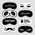 Sleeping mask design set. Vector vintage illustration.