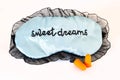 Sleep mask on white Sweet dreams ear plugs Royalty Free Stock Photo