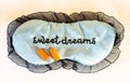 Sleep mask on white Sweet dreams ear plugs Royalty Free Stock Photo