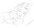 Sleeping mother and baby icon