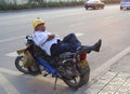 Sleeping on the motorcycle