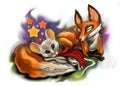 Sleeping Mouse and Fox Royalty Free Stock Photo