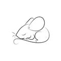 Sleeping mouse outline simple line vector illustration