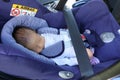 Newborn baby boy in safety car seat Royalty Free Stock Photo