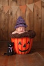 Sleeping Newborn Baby Girl Wearing a Witch Costume