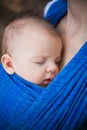 Sleeping newborn baby in the sling Royalty Free Stock Photo