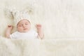 Sleeping Newborn Baby in Woolen Hat, New Born Kid Sleep in Bed Royalty Free Stock Photo