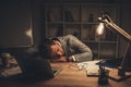 sleeping overworked businessman in office Royalty Free Stock Photo