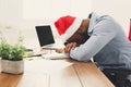 Sleeping overworking black businessman with laptop Royalty Free Stock Photo