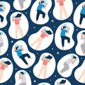 Sleeping person in different poses vector pattern Royalty Free Stock Photo