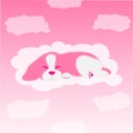 sleeping pink dog on clouds