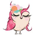 Sleeping pink owl in cartoon style. Design can be used for postcards, decorating a childÃ¢â¬â¢s room