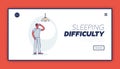 Sleeping problem landing page with tired sleepy man suffering from insomnia Royalty Free Stock Photo