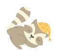 Sleeping raccoon in pajama hat flat icon Cartoon baby animal