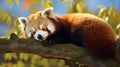 Sleeping Red Panda (Ailurus fulgens). Funny cute animal image of a red panda. Generative AI Royalty Free Stock Photo