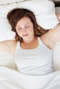 Sleeping, rest and woman in bed from above, peaceful and enjoying a calm nap in her home. Top view, dreaming and female Royalty Free Stock Photo