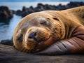 Ai Generated illustration Wildlife Concept of Sleeping sea lion Royalty Free Stock Photo