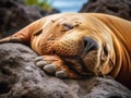 Ai Generated illustration Wildlife Concept of Sleeping sea lion Royalty Free Stock Photo