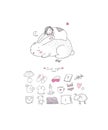 Sleeping set. cartoon girl and a rabbit. Sweet Dreams. Good night. Time to sleep. Cute animals.