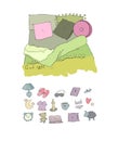 Sleeping set. Cozy pillows and a blanket. Good night. Sweet Dreams. Time to sleep.