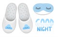 Sleeping set with slippers, sleeping mask and lettering