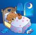 Sleeping teddy bear in bedroom Royalty Free Stock Photo