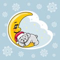 Sleeping teddy bear on the moon. Christmas scrapbook design Royalty Free Stock Photo