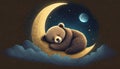 sleeping teddy bear by the moon with stars Royalty Free Stock Photo