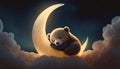 sleeping teddy bear by the moon with stars Royalty Free Stock Photo