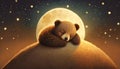 sleeping teddy bear by the moon with stars Royalty Free Stock Photo