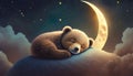 sleeping teddy bear by the moon with stars Royalty Free Stock Photo