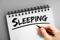 Sleeping text on notepad, concept background Royalty Free Stock Photo