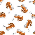 Sleeping tigers seamless pattern vector illustration isolated Royalty Free Stock Photo