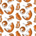 Sleeping tigers seamless pattern vector illustration isolated Royalty Free Stock Photo