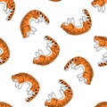 Sleeping tigers seamless pattern vector illustration isolated Royalty Free Stock Photo