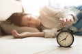 Sleeping time and wake up in the morning comfortable on bed at home Royalty Free Stock Photo
