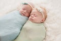 Sleeping Twin Baby Girls Royalty Free Stock Photo