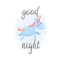 Sleeping unicorn is flying. Vector illustration on a white background. Royalty Free Stock Photo