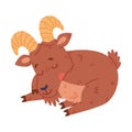 Sleeping Urial Character as Wild Mountain Sheep with Horns Vector Illustration Royalty Free Stock Photo