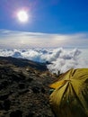 Sleeping on a volcano, waking up above the clouds.