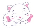 Sleeping White Kitten Cartoon Vector Illustration
