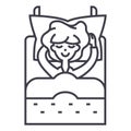 Sleeping woman in bed vector line icon, sign, illustration on background, editable strokes Royalty Free Stock Photo
