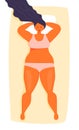 Sleeping woman concept vector. Fat,oversize girl is relaxing on the bed. Comfortable bedtime illustration.