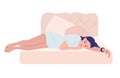 Sleeping woman hand drawn flat vector illustration.